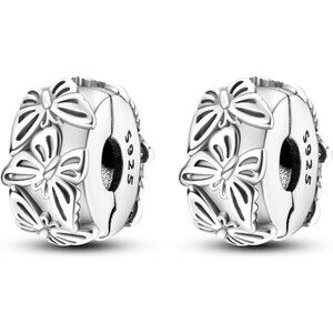 Pave Cubic Zirconia 925 Silver Clip Lock Spacer Charm for Personalized Bracelets